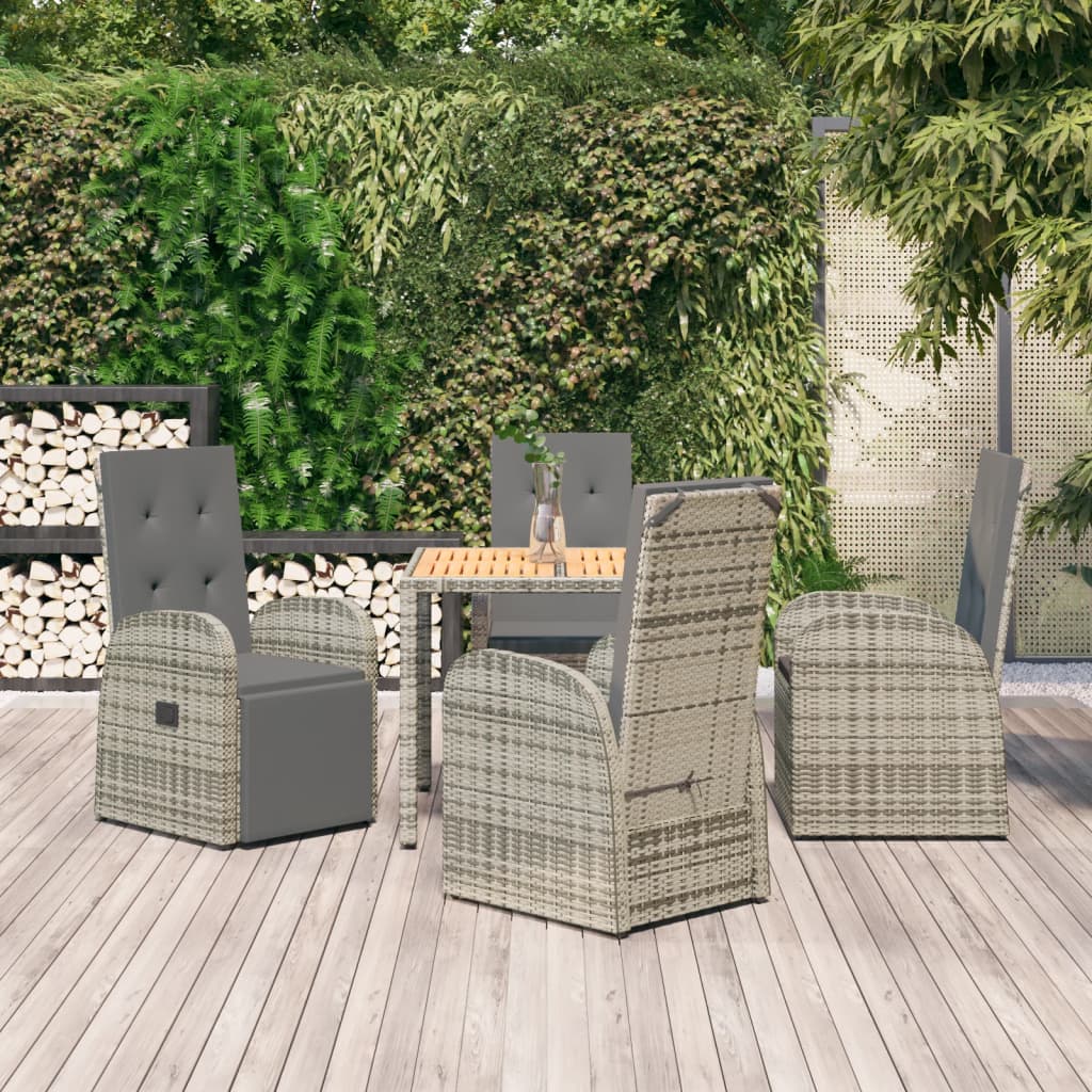 5-Tlg. Garten-Essgruppe Mit Kissen Grau Poly Rattan