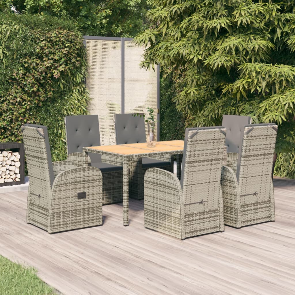 5-Tlg. Garten-Essgruppe Mit Kissen Grau Poly Rattan