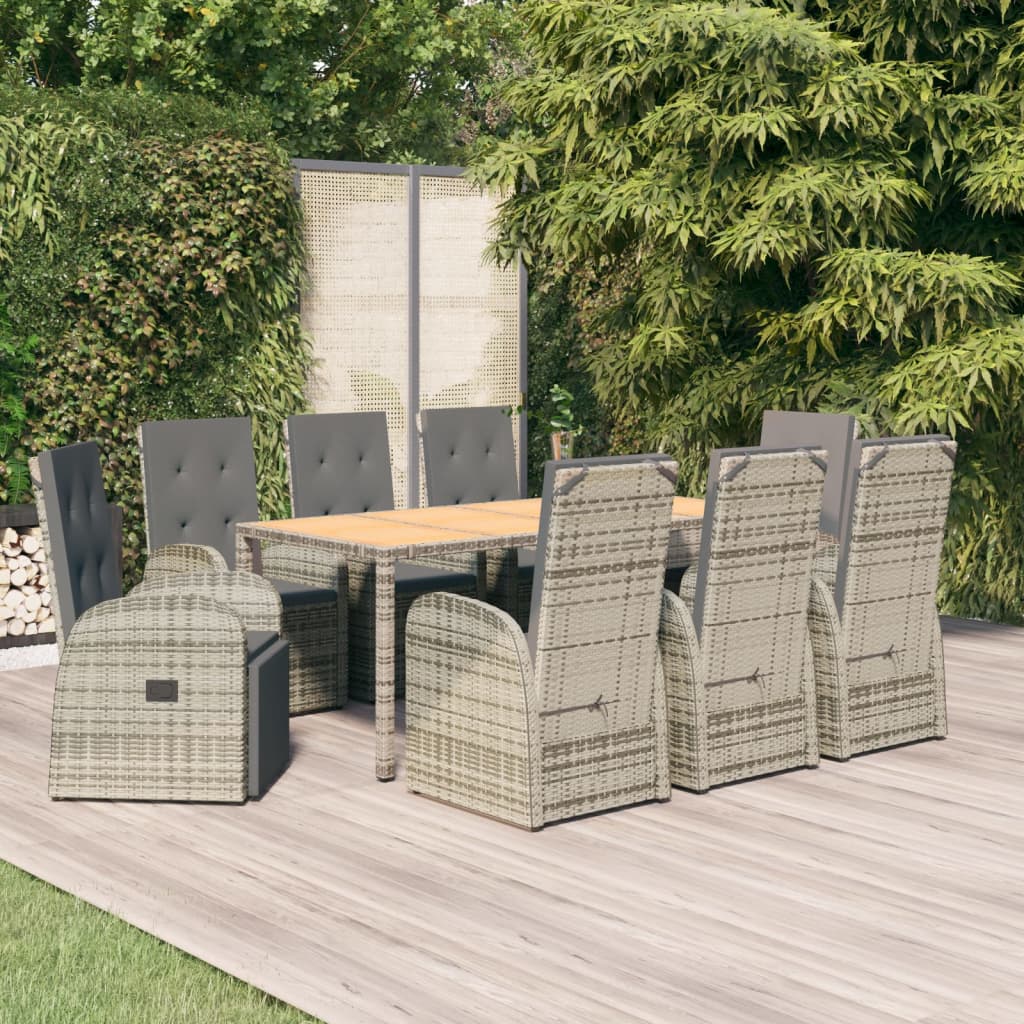 5-Tlg. Garten-Essgruppe Mit Kissen Grau Poly Rattan