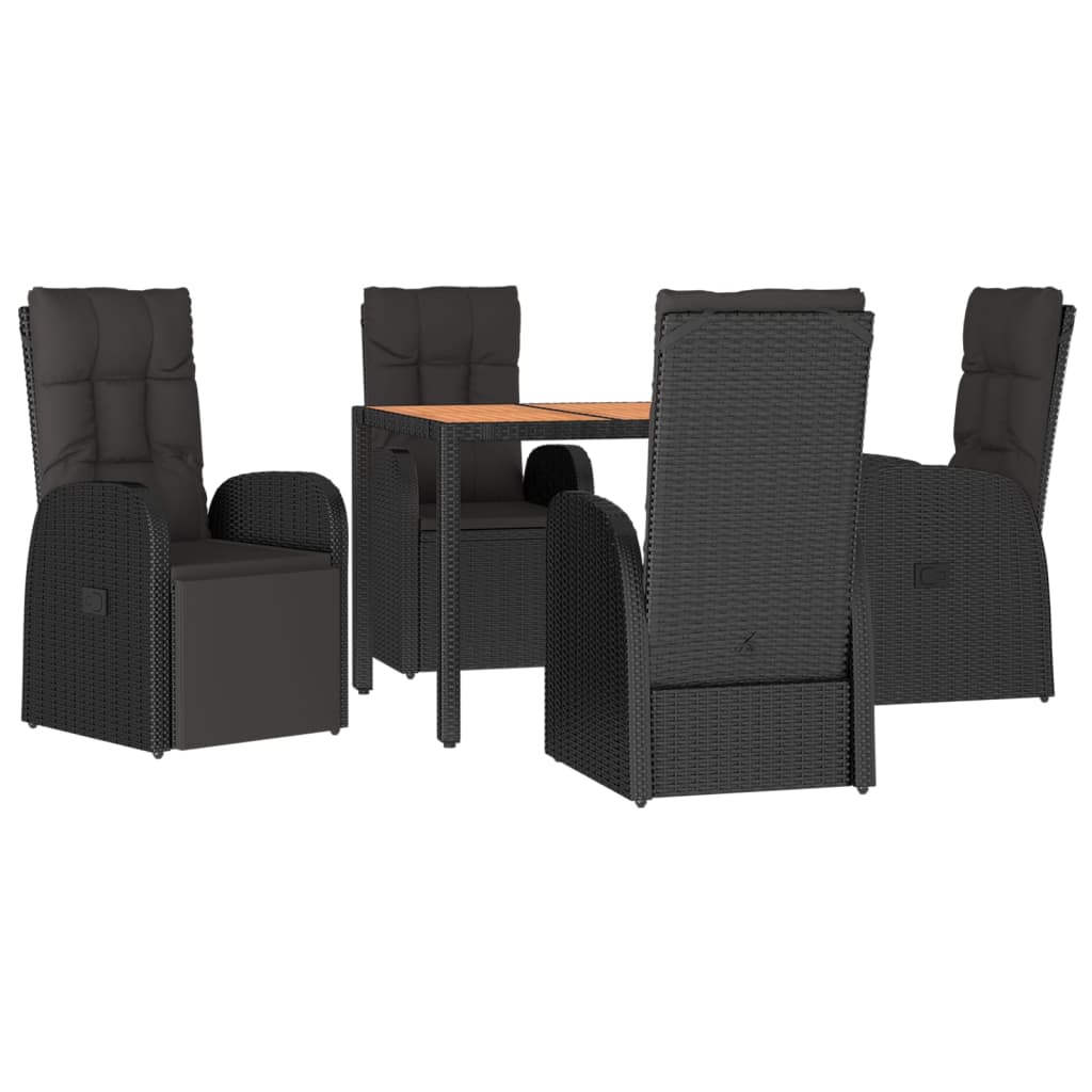 5-Tlg. Garten-Essgruppe Mit Kissen Schwarz Poly Rattan