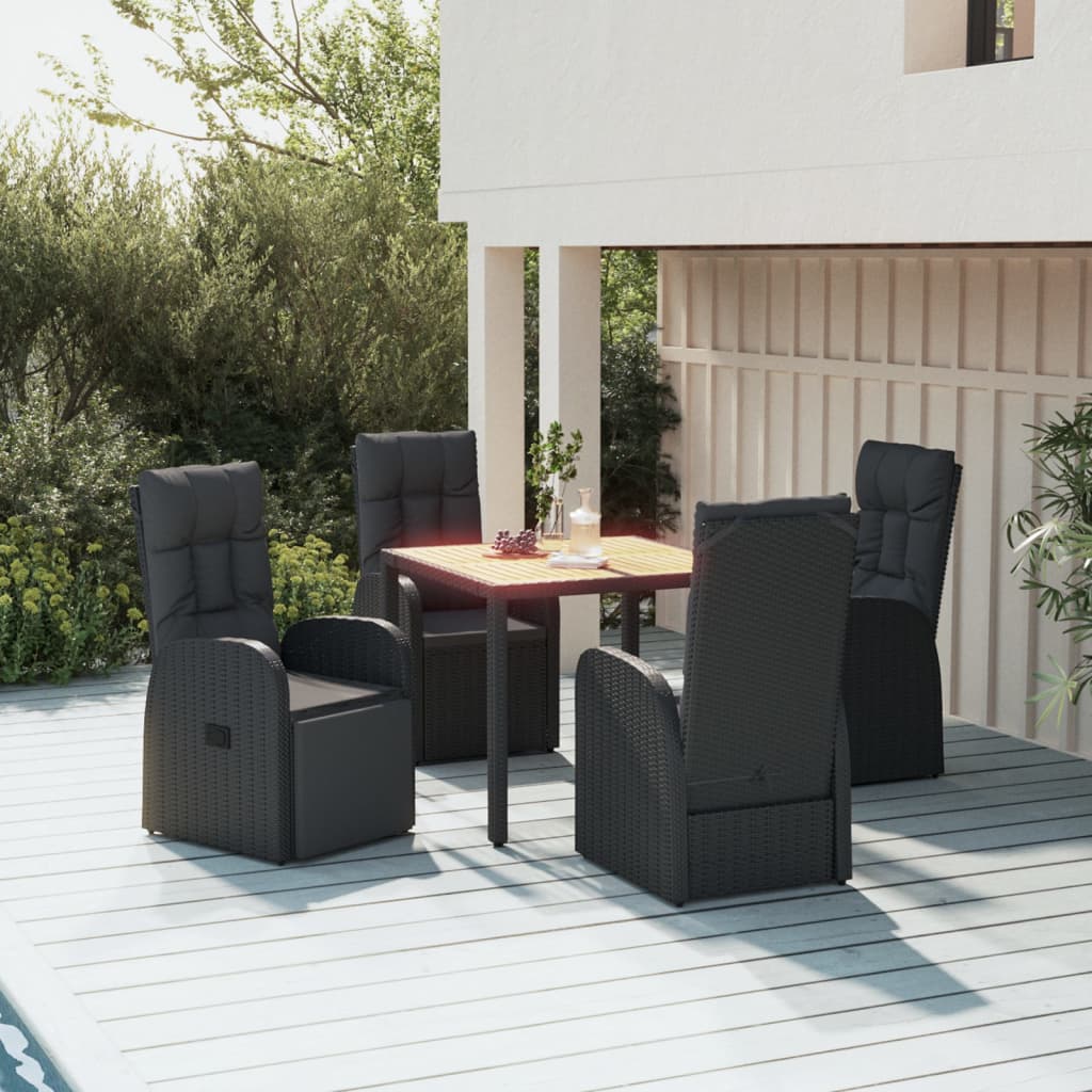 5-Tlg. Garten-Essgruppe Mit Kissen Schwarz Poly Rattan
