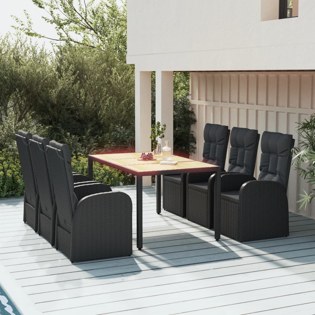 5-Tlg. Garten-Essgruppe Mit Kissen Schwarz Poly Rattan