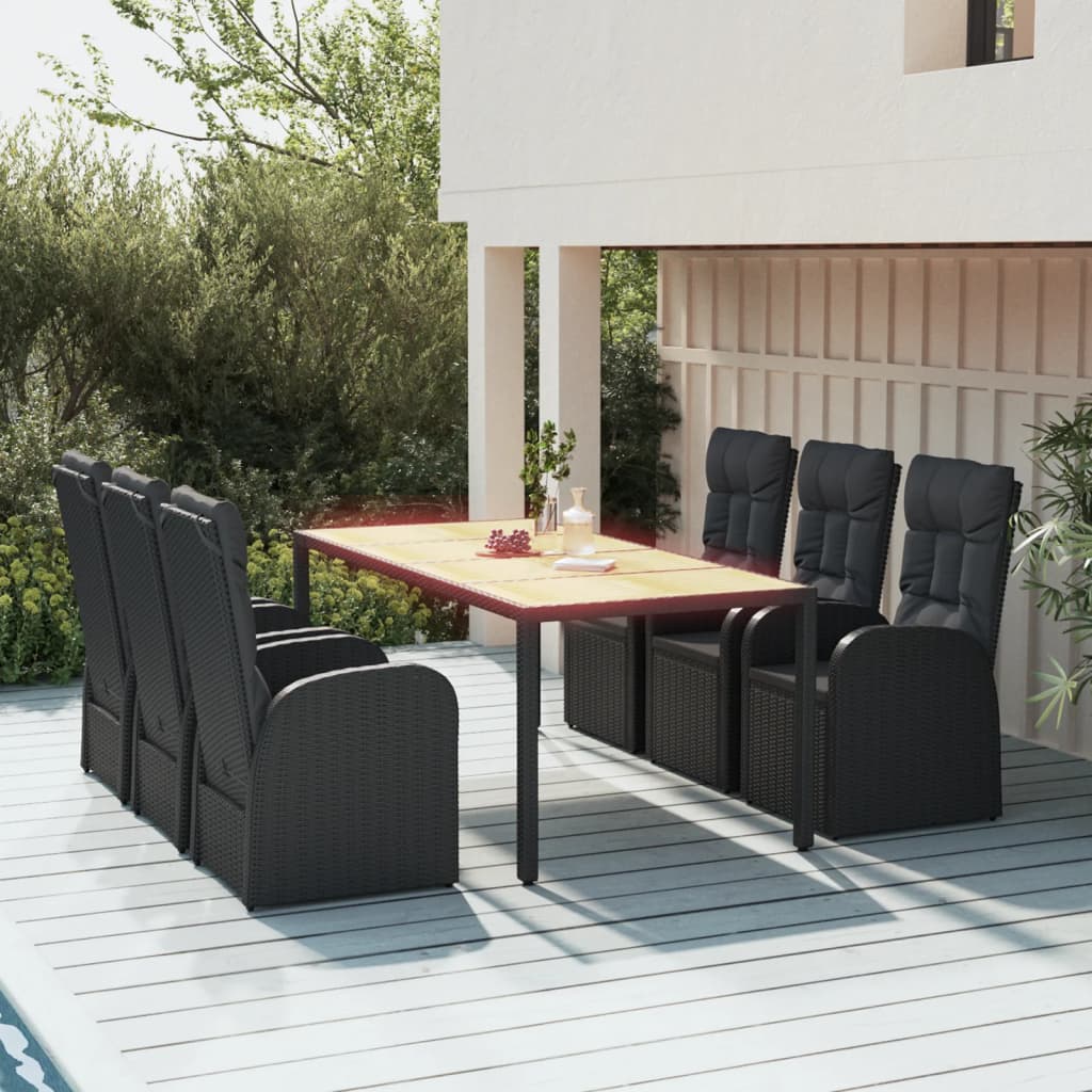 5-Tlg. Garten-Essgruppe Mit Kissen Schwarz Poly Rattan
