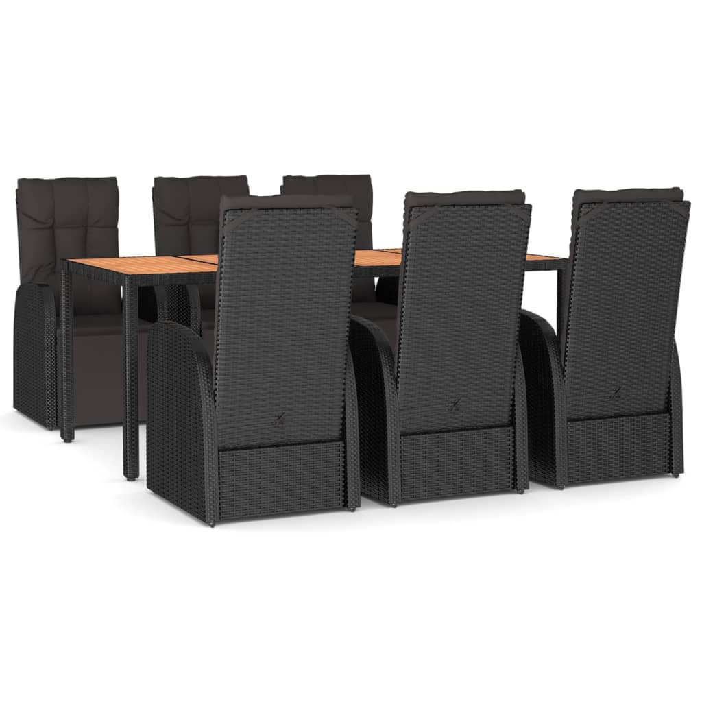 7-Tlg. Garten-Essgruppe Schwarz Poly Rattan & Massivholz Akazie