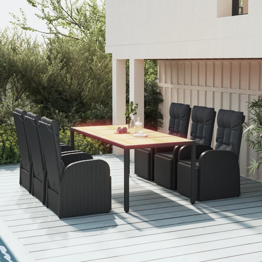 7-Tlg. Garten-Essgruppe Schwarz Poly Rattan & Massivholz Akazie
