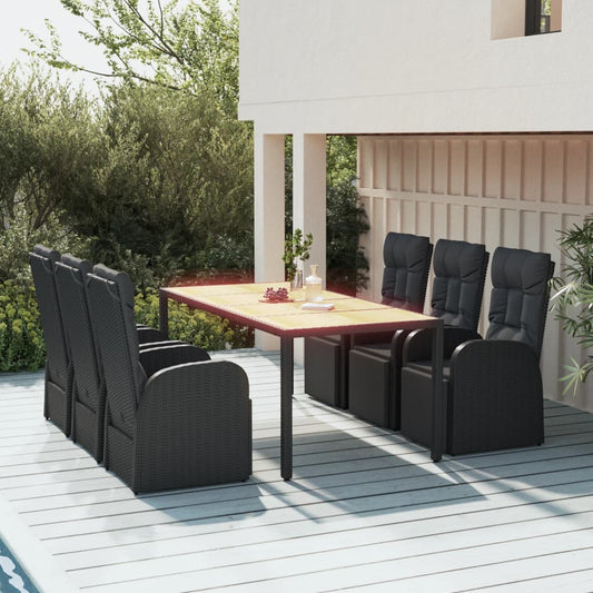 7-Tlg. Garten-Essgruppe Schwarz Poly Rattan & Massivholz Akazie