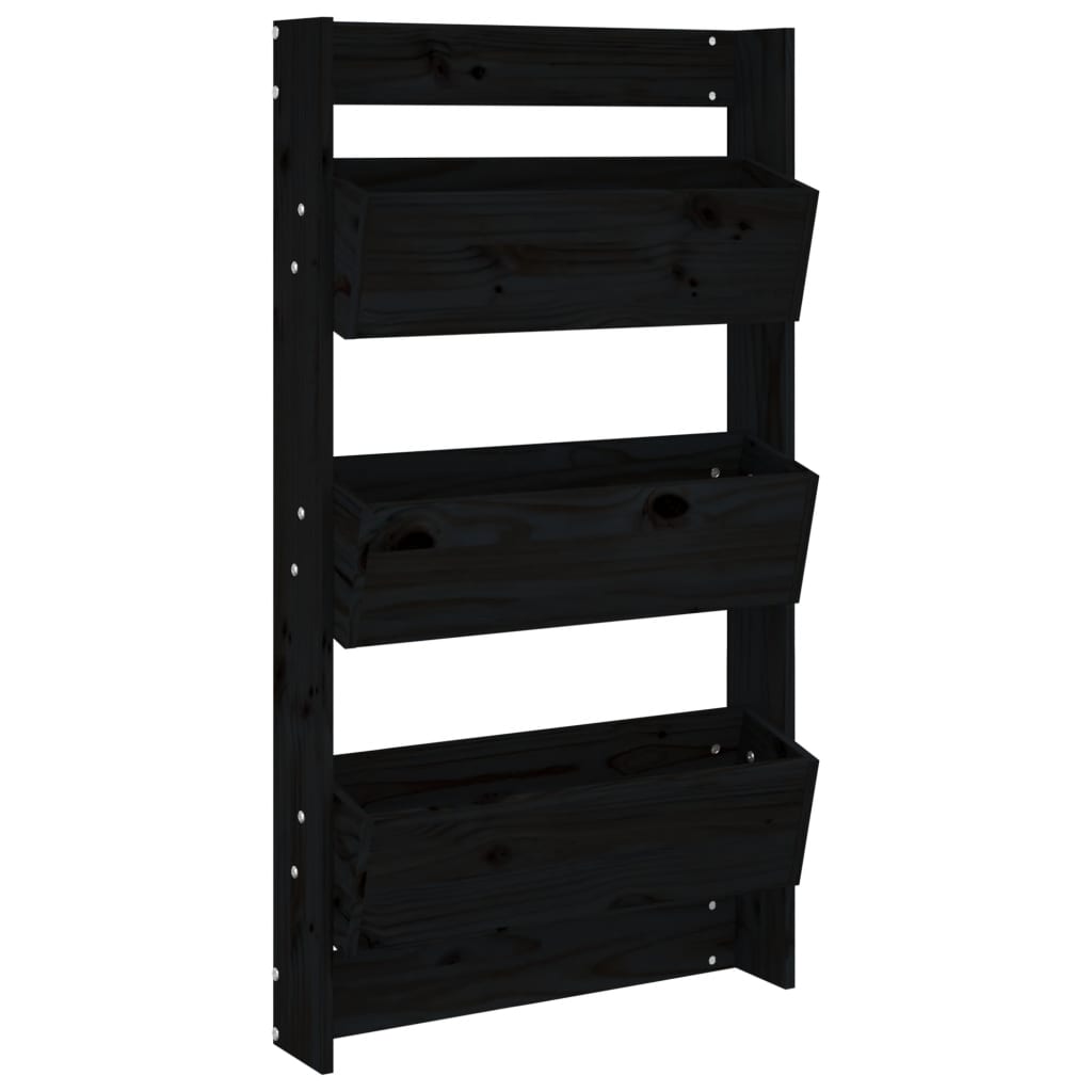Wand-Pflanzkübel 3 Fächer 60X18,5X110 Cm Schwarz Kiefernholz