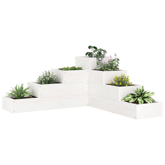 Pflanzentreppe 4 Stufen 80,5X79X36 Cm Weiß Massivholz Kiefer