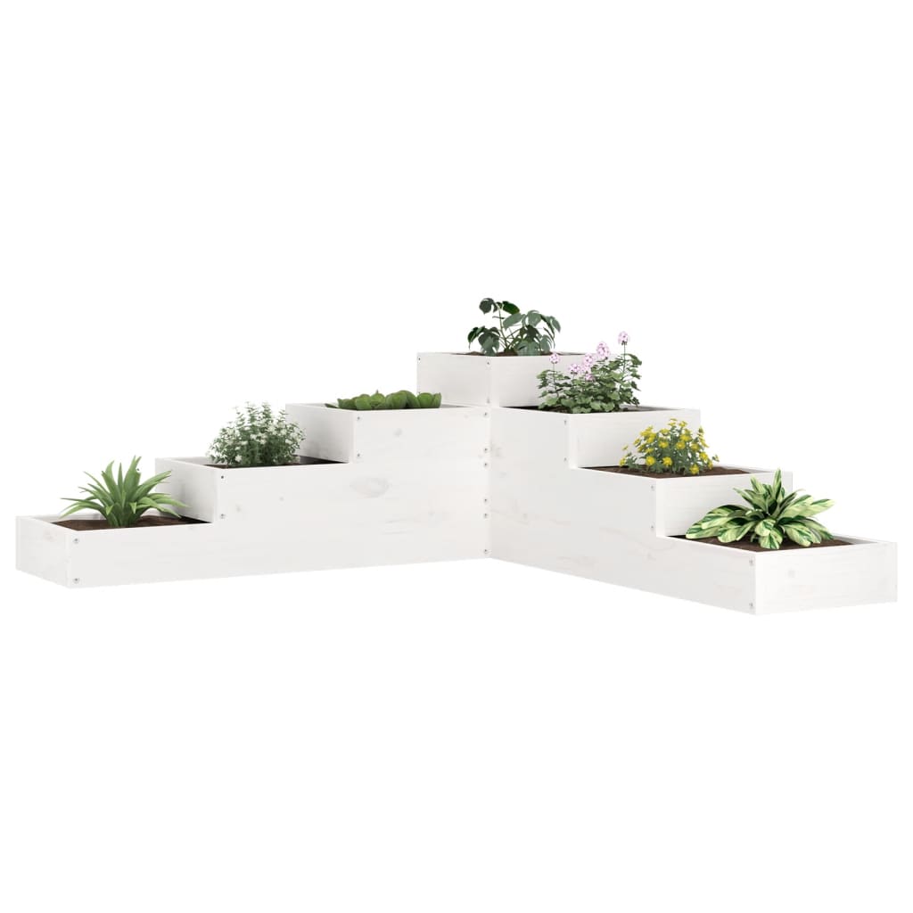 Pflanzentreppe 4 Stufen 80,5X79X36 Cm Weiß Massivholz Kiefer