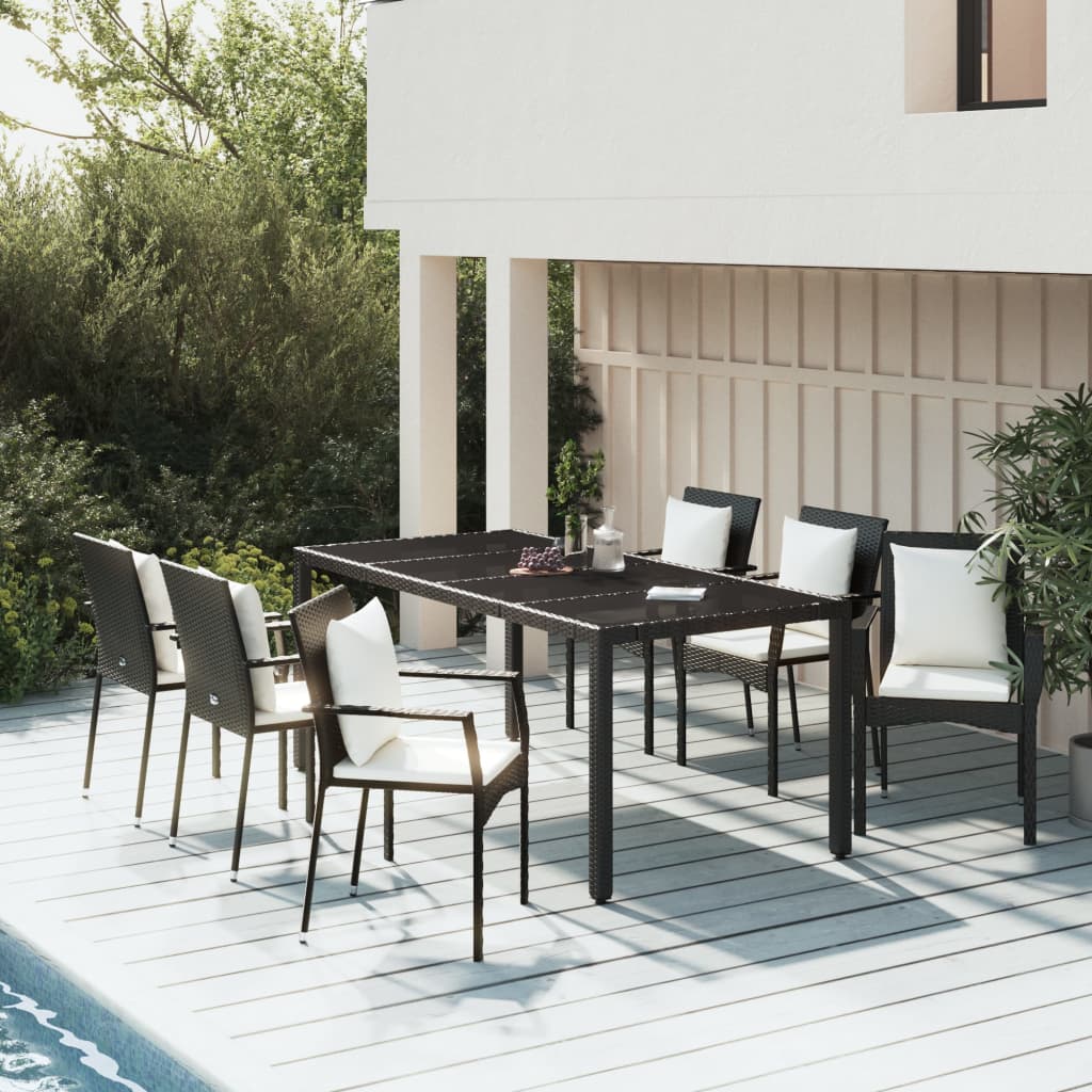 7-Tlg. Garten-Essgruppe Mit Kissen Poly Rattan