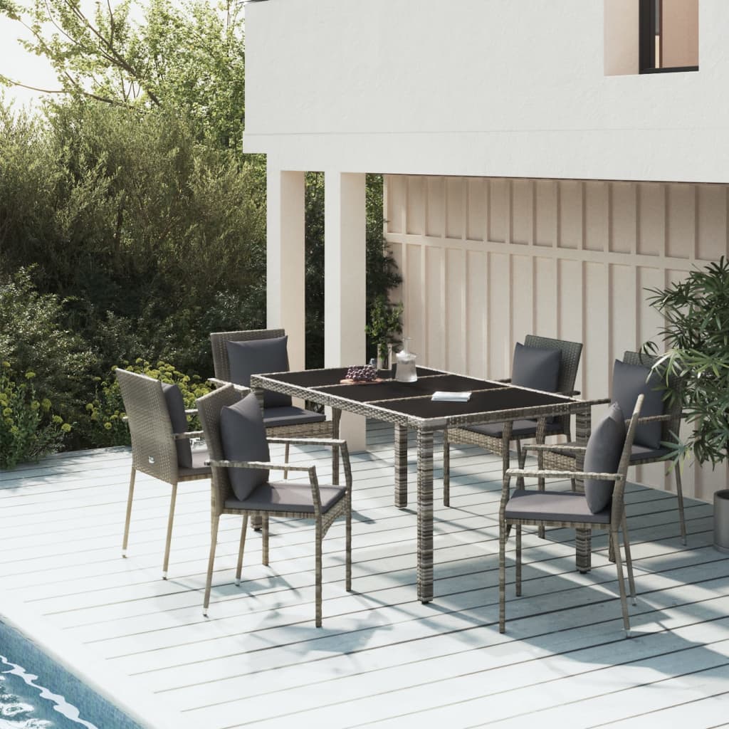 7-Tlg. Garten-Essgruppe Mit Kissen Poly Rattan
