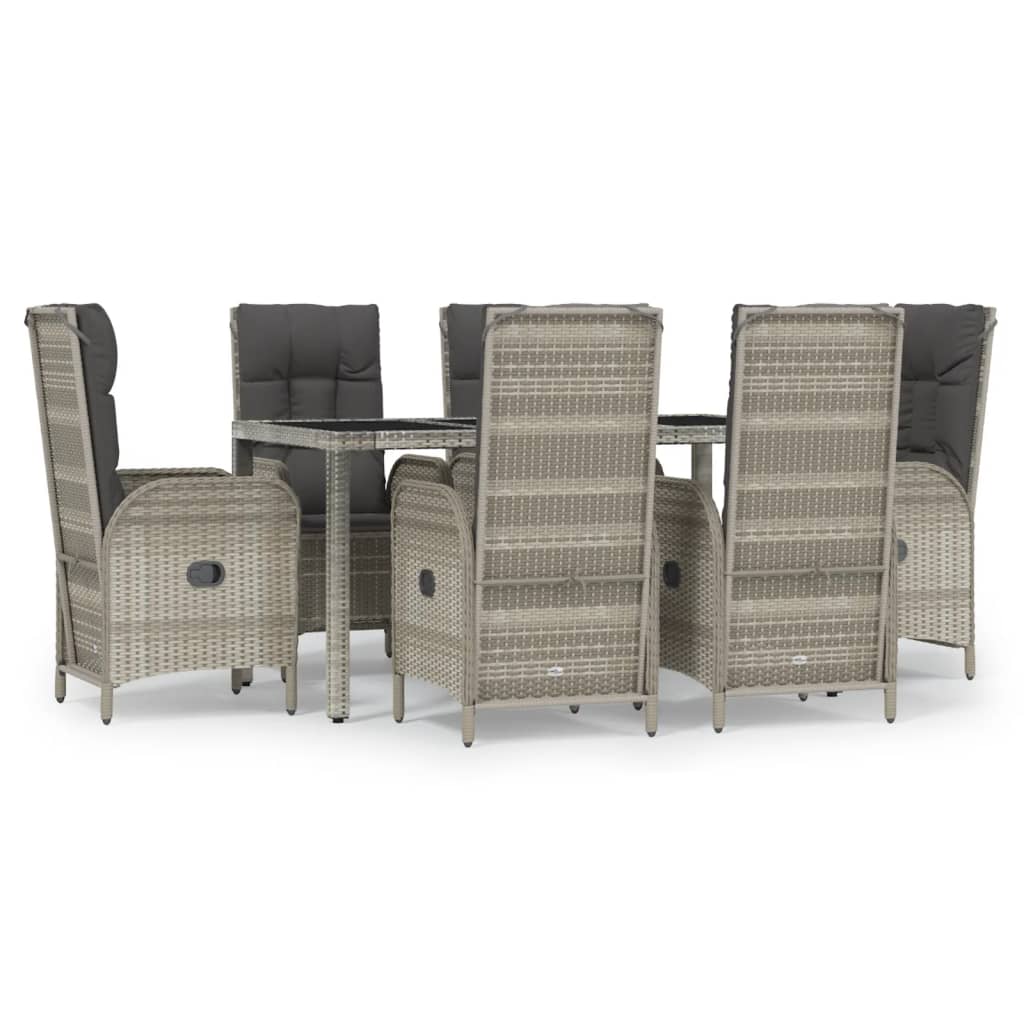 7-Tlg. Garten-Essgruppe Mit Kissen Grau Poly Rattan