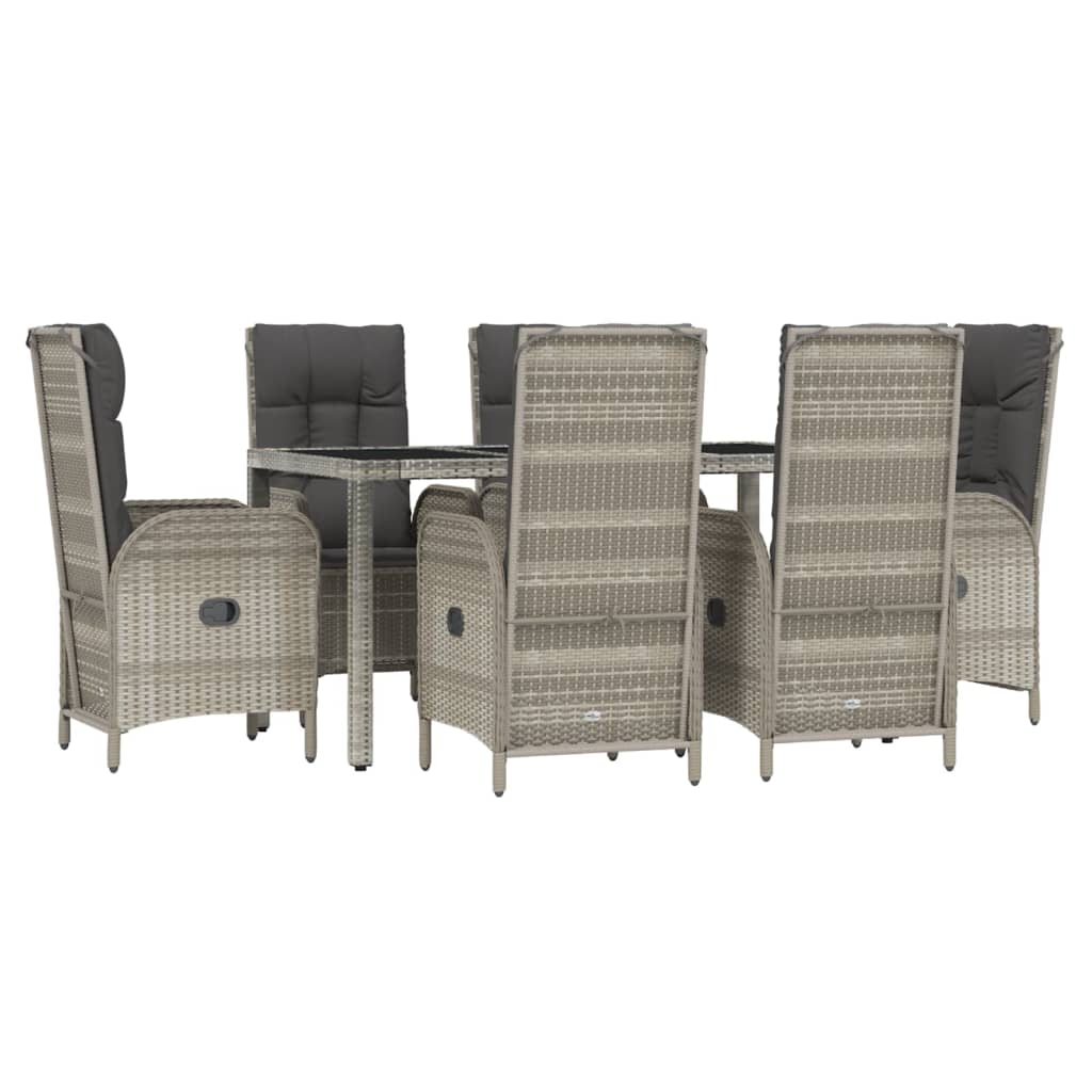 7-Tlg. Garten-Essgruppe Mit Kissen Grau Poly Rattan