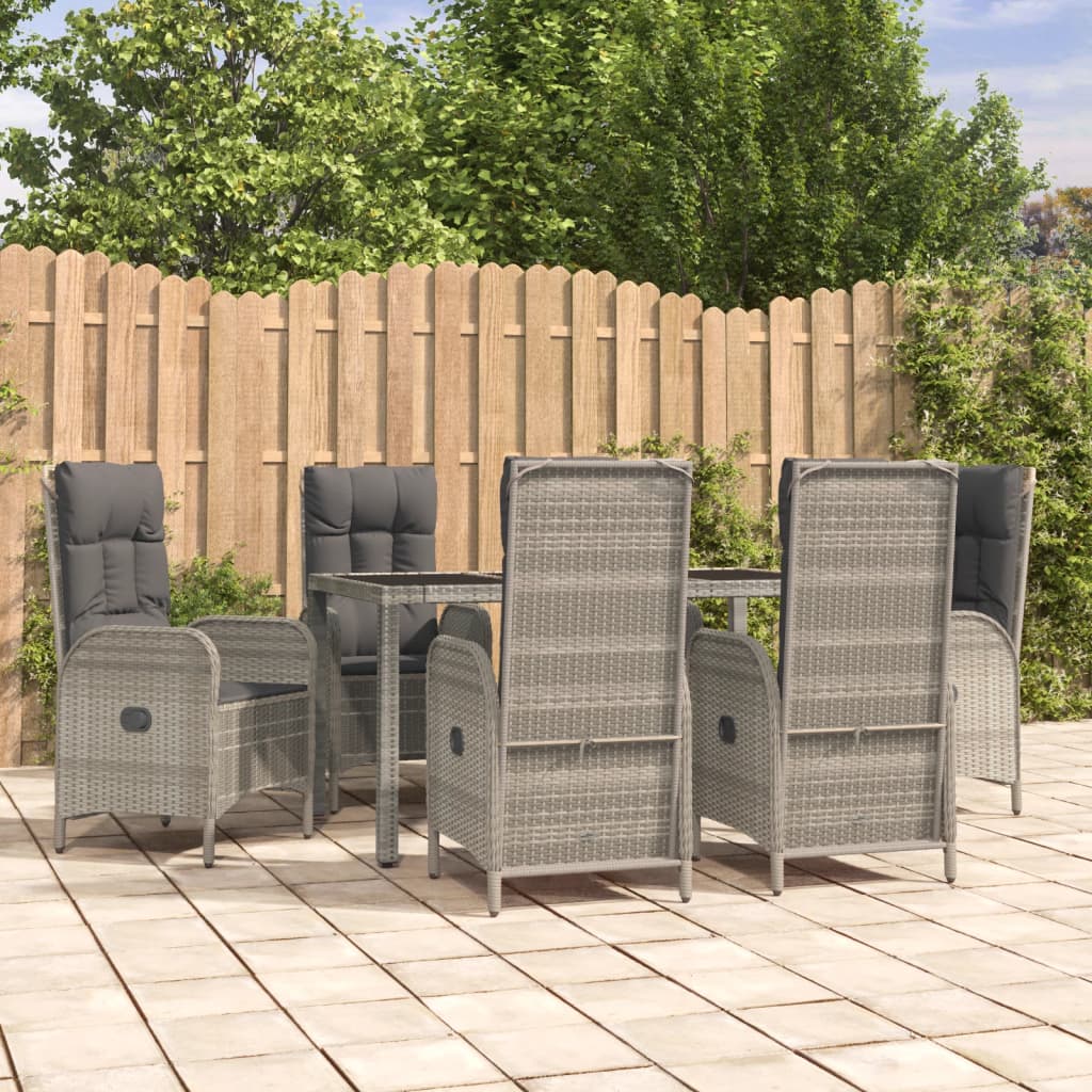 7-Tlg. Garten-Essgruppe Mit Kissen Grau Poly Rattan