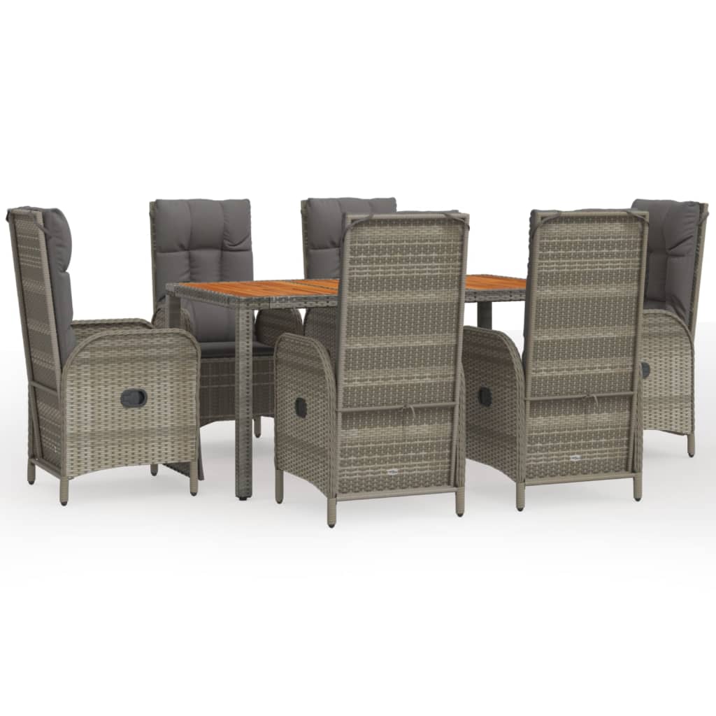 7-Tlg. Garten-Essgruppe Mit Kissen Grau Poly Rattan