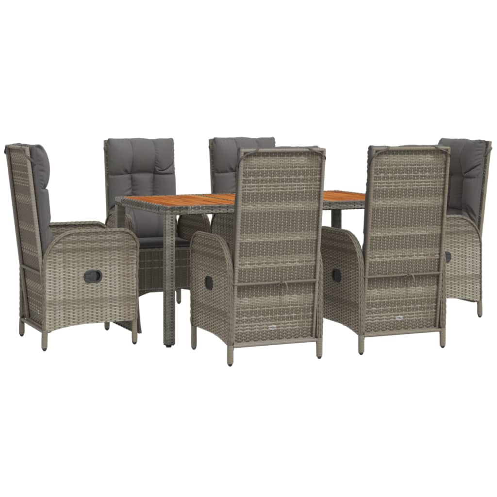 7-Tlg. Garten-Essgruppe Mit Kissen Grau Poly Rattan