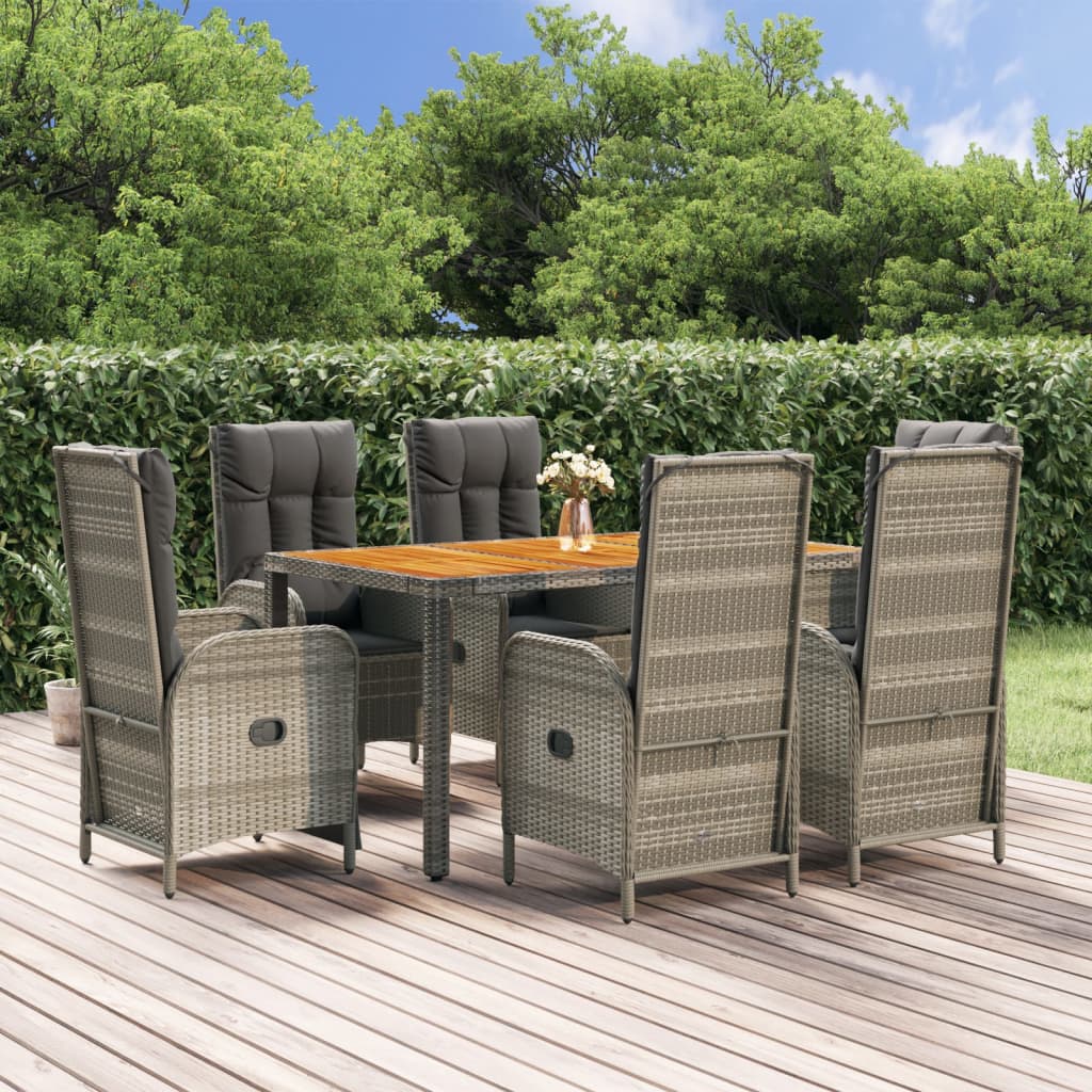 7-Tlg. Garten-Essgruppe Mit Kissen Grau Poly Rattan