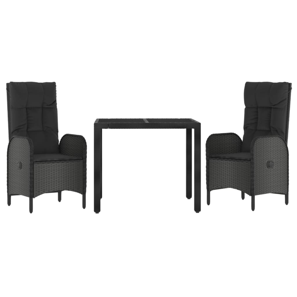 3-Tlg. Garten-Essgruppe Mit Kissen Schwarz Poly Rattan