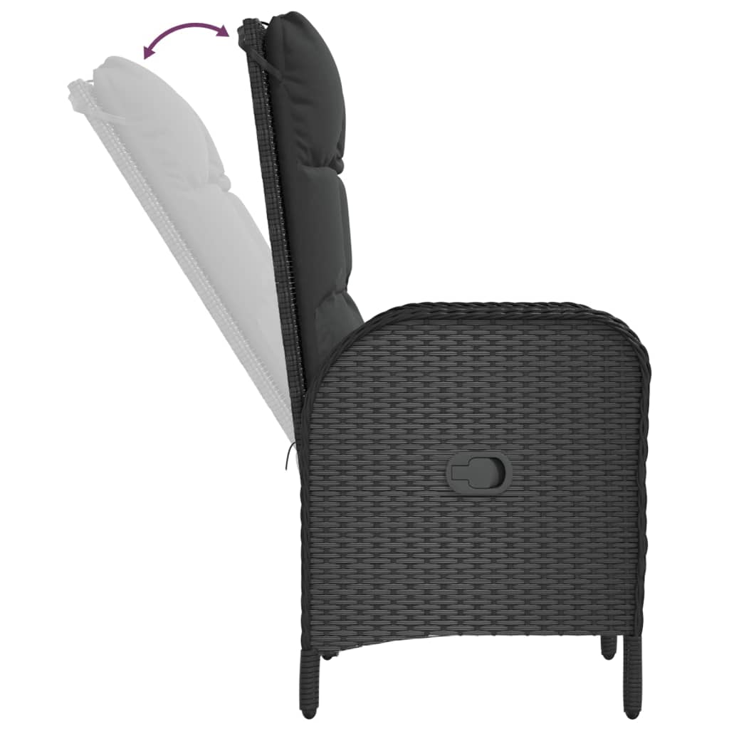 3-Tlg. Garten-Essgruppe Mit Kissen Schwarz Poly Rattan