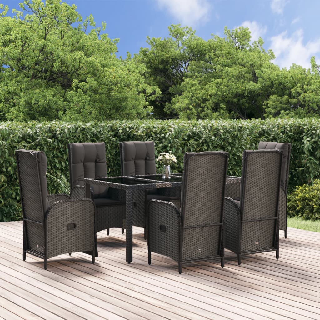 3-Tlg. Garten-Essgruppe Mit Kissen Schwarz Poly Rattan