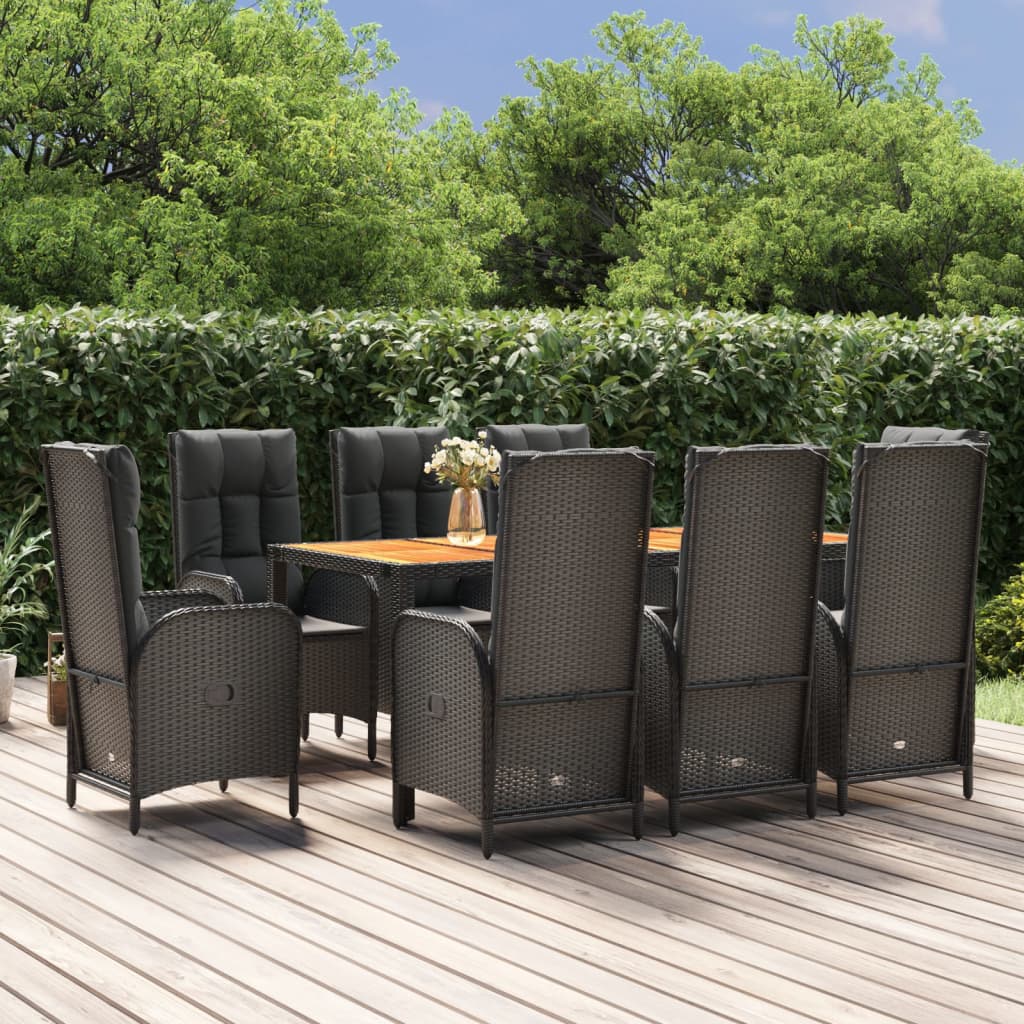 7-Tlg. Garten-Essgruppe Mit Kissen Schwarz Poly Rattan
