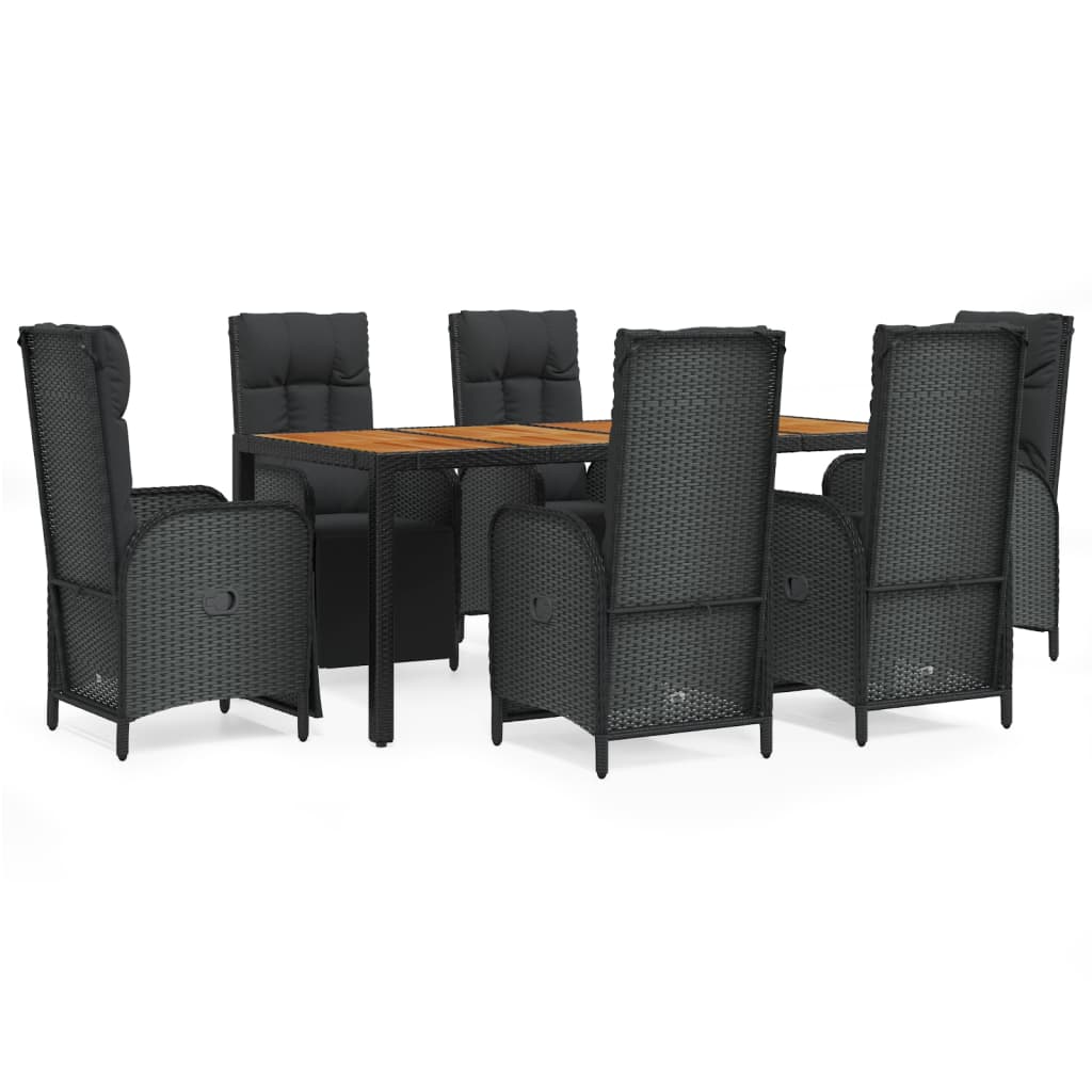 7-Tlg. Garten-Essgruppe Mit Kissen Schwarz Poly Rattan