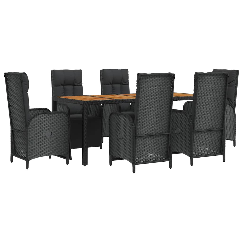 7-Tlg. Garten-Essgruppe Mit Kissen Schwarz Poly Rattan