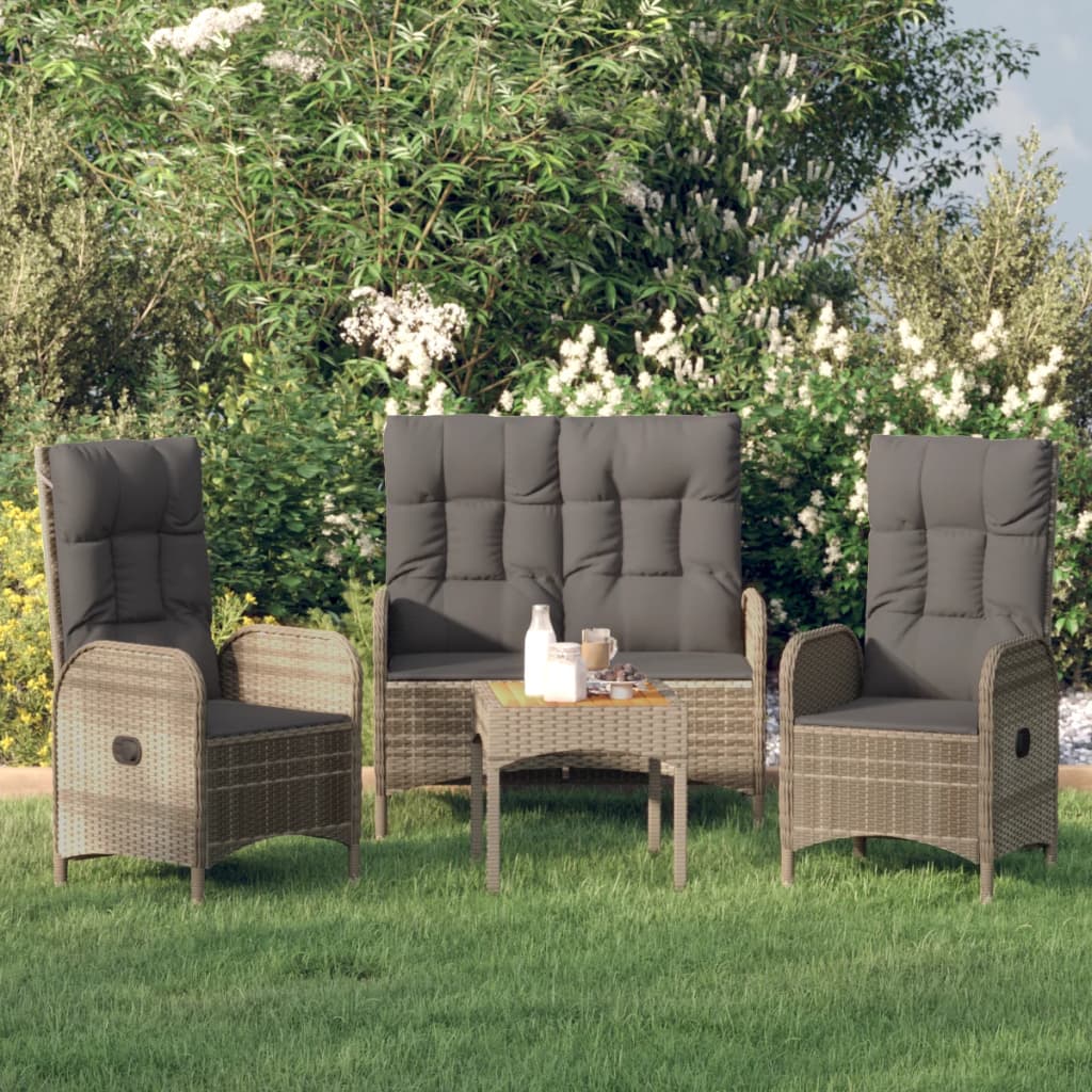 4-Tlg. Garten-Essgruppe Mit Kissen Poly Rattan