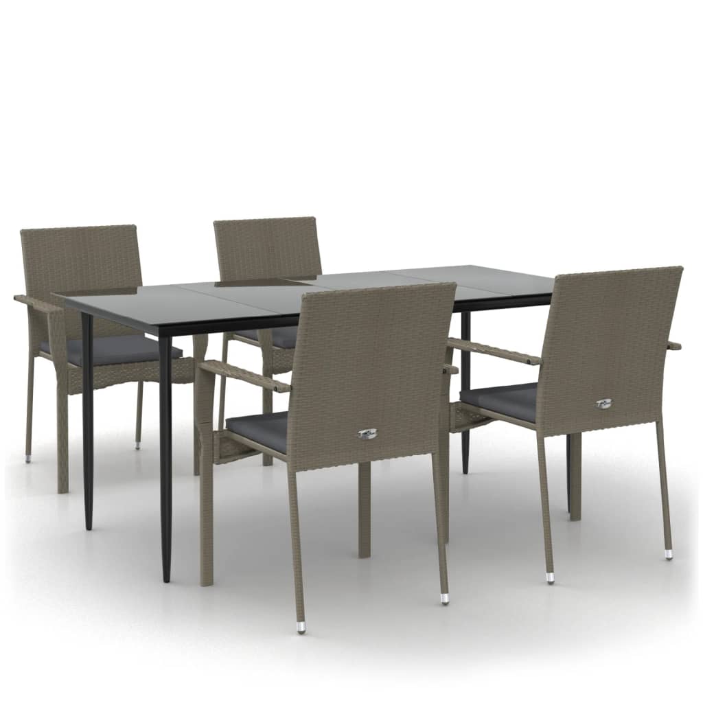 5-Tlg. Garten-Essgruppe Mit Kissen Schwarz Und Poly Rattan
