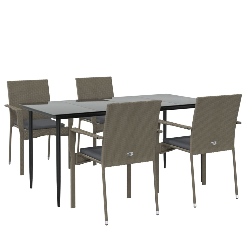 5-Tlg. Garten-Essgruppe Mit Kissen Schwarz Und Poly Rattan