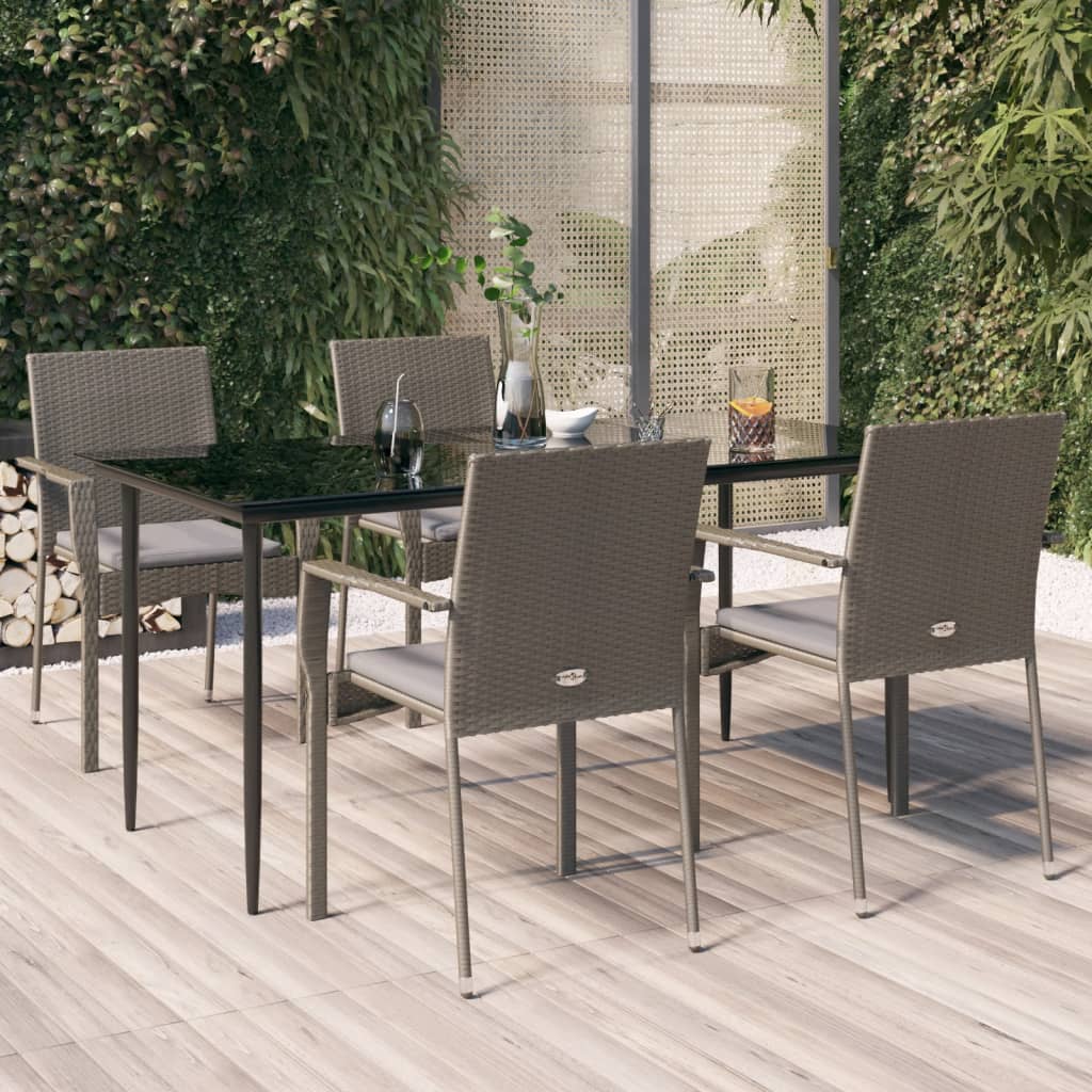 5-Tlg. Garten-Essgruppe Mit Kissen Schwarz Und Poly Rattan