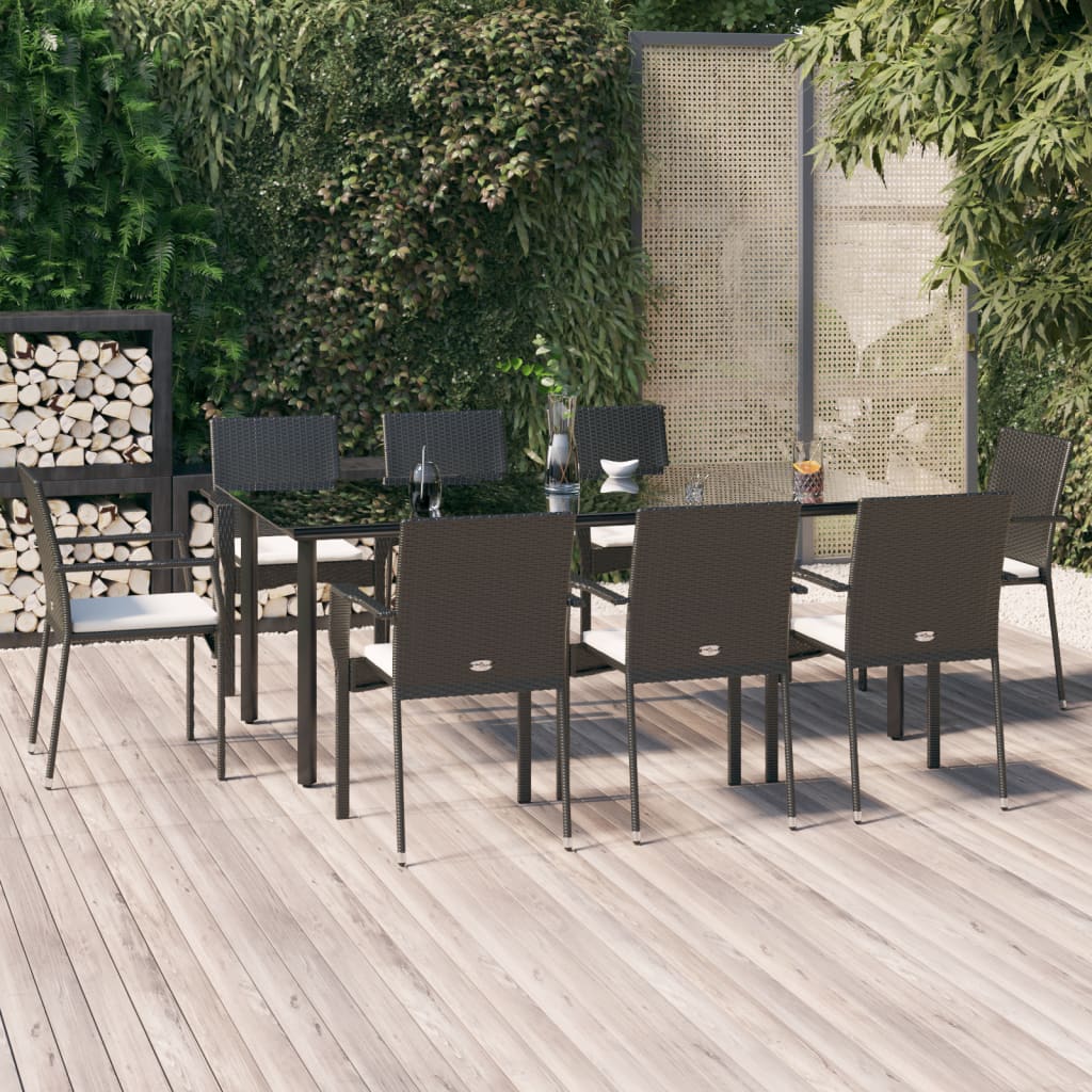9-Tlg. Garten-Essgruppe Mit Kissen Poly Rattan