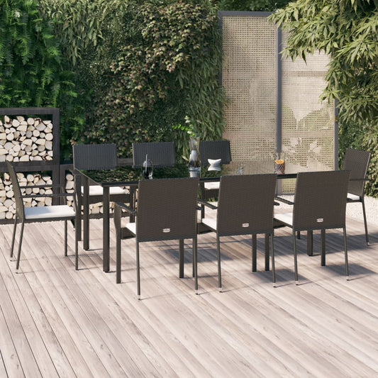 9-Tlg. Garten-Essgruppe Mit Kissen Poly Rattan