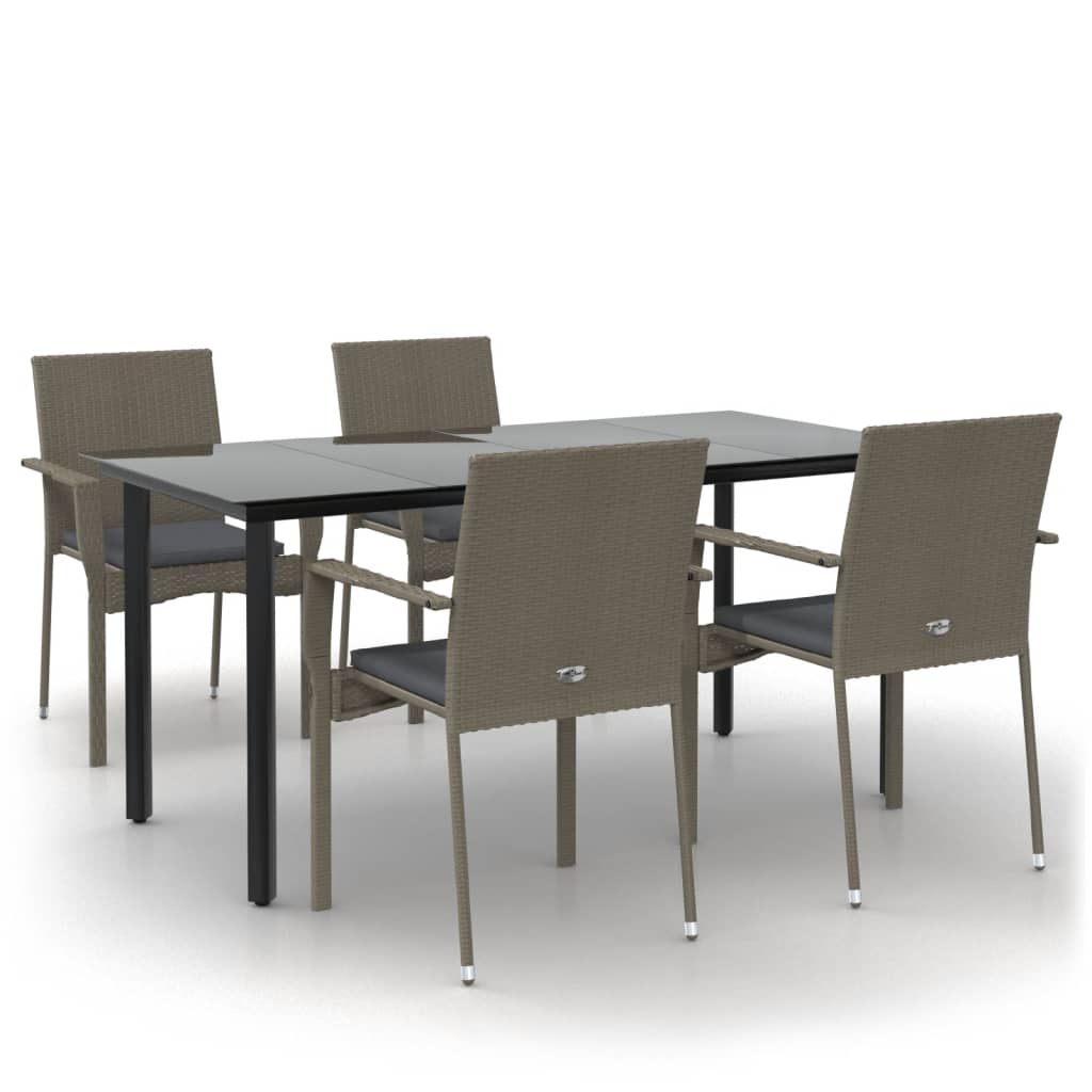 5-Tlg. Garten-Essgruppe Mit Kissen Schwarz Und Poly Rattan