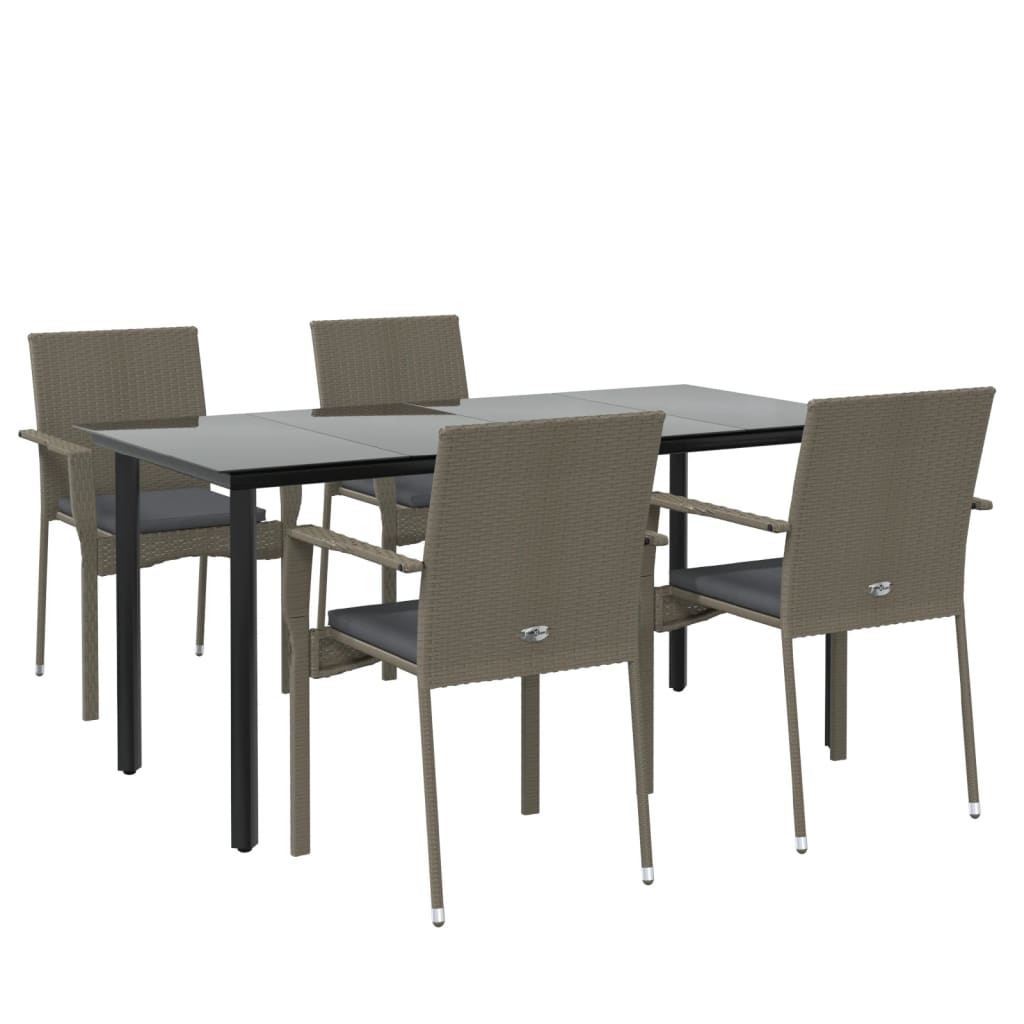 5-Tlg. Garten-Essgruppe Mit Kissen Schwarz Und Poly Rattan