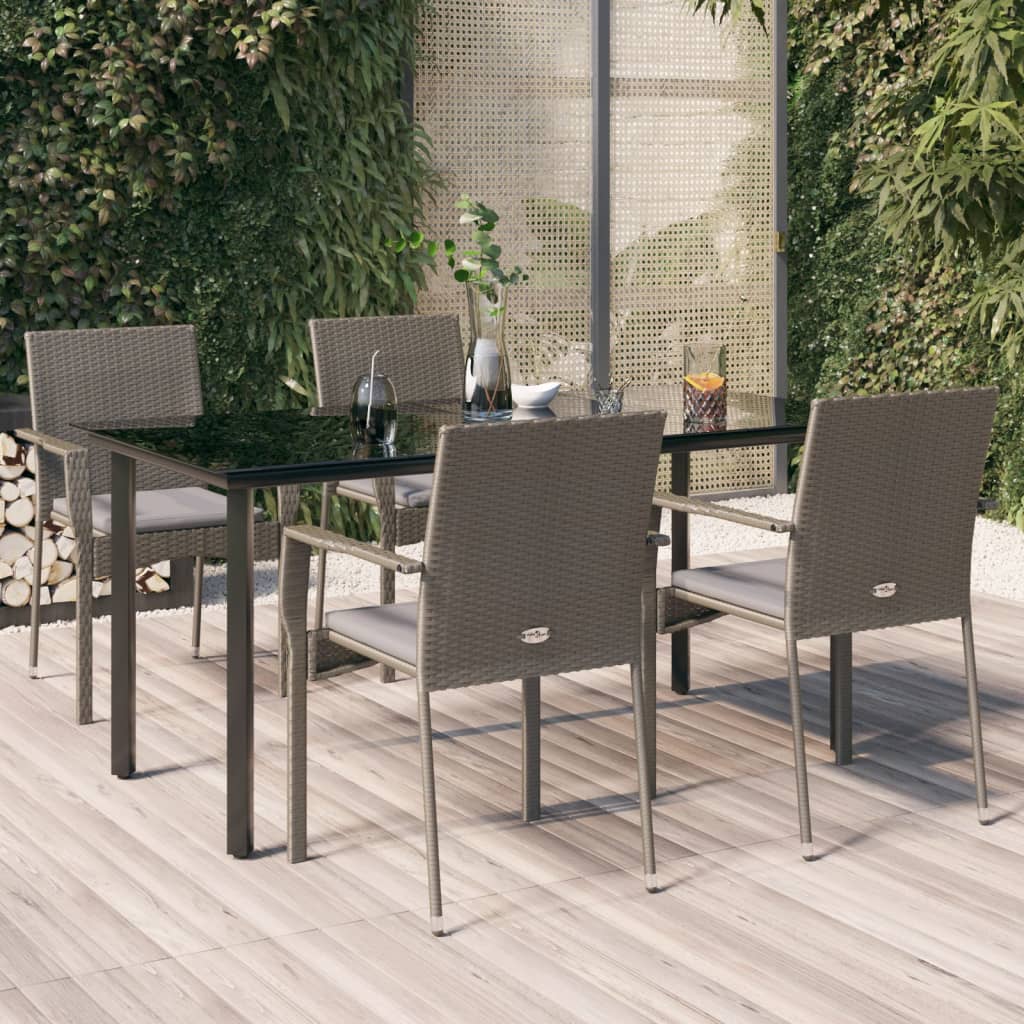 5-Tlg. Garten-Essgruppe Mit Kissen Schwarz Und Poly Rattan