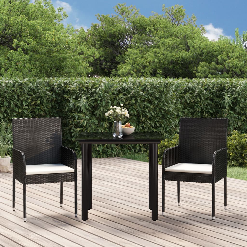 5-Tlg. Garten-Essgruppe Mit Kissen Schwarz Und Poly Rattan
