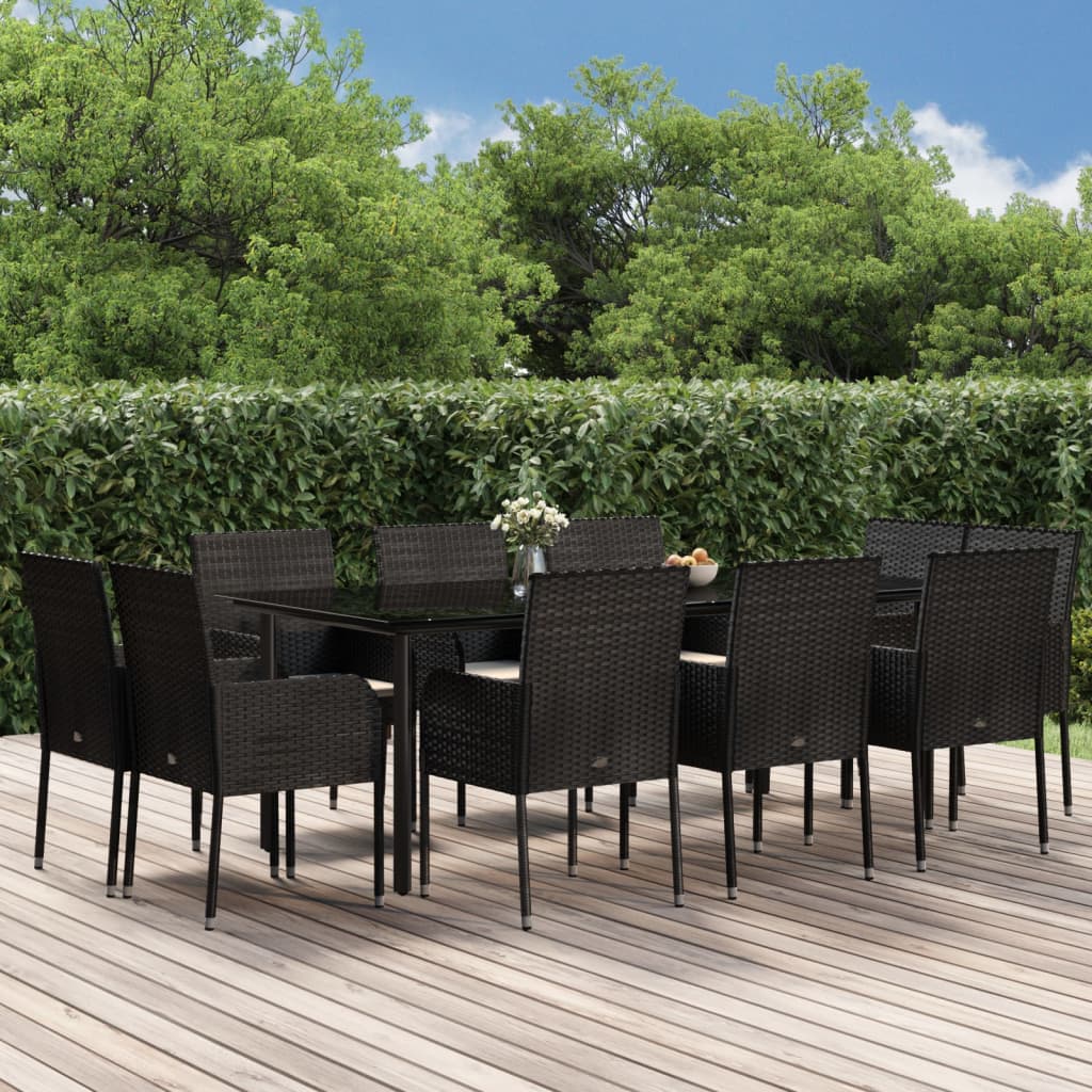 5-Tlg. Garten-Essgruppe Mit Kissen Schwarz Und Poly Rattan