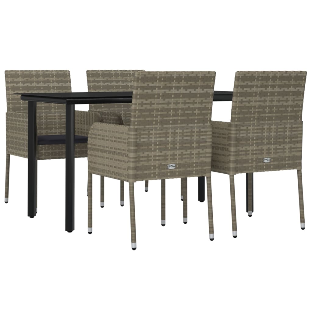 5-Tlg. Garten-Essgruppe Mit Kissen Schwarz Und Poly Rattan