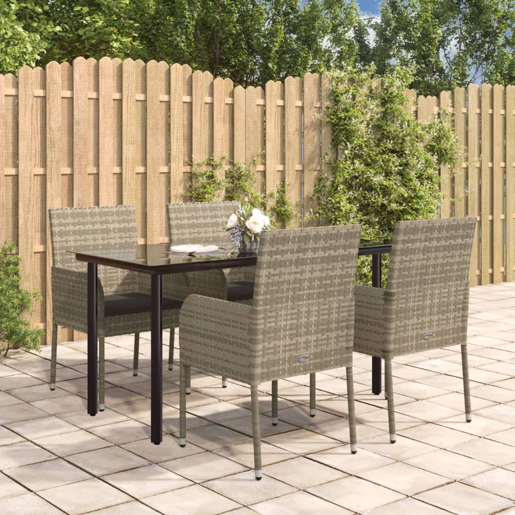 5-Tlg. Garten-Essgruppe Mit Kissen Schwarz Und Poly Rattan