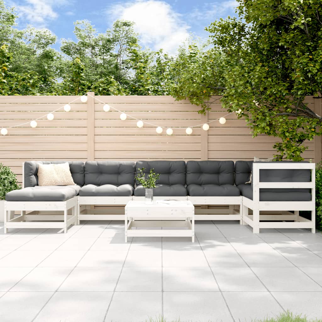 8-Tlg. Garten-Lounge-Set Weiß Massivholz Kiefer