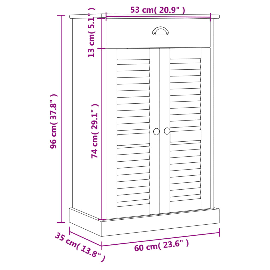 Schuhschrank Vigo 60X35X96 Cm Massivholz Kiefer Weiß