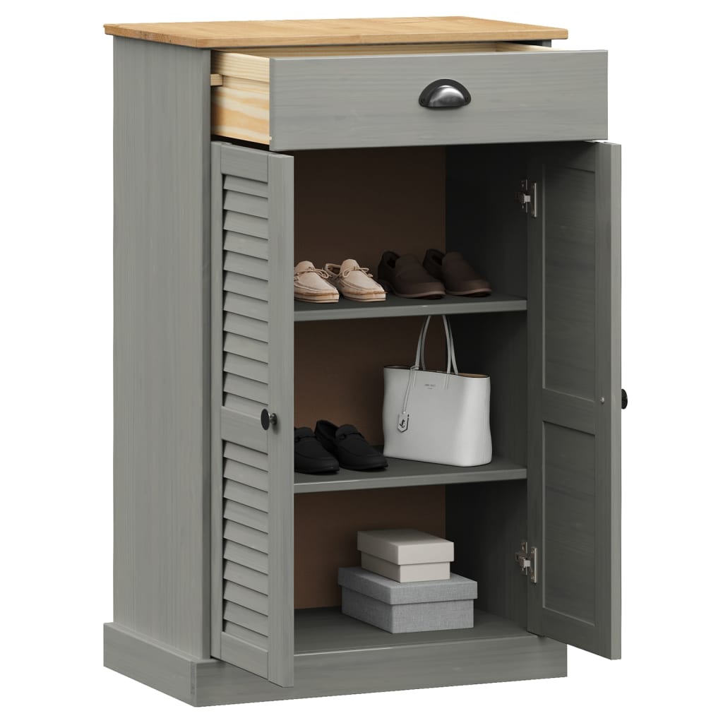 Schuhschrank Vigo 60X35X96 Cm Massivholz Kiefer Grau