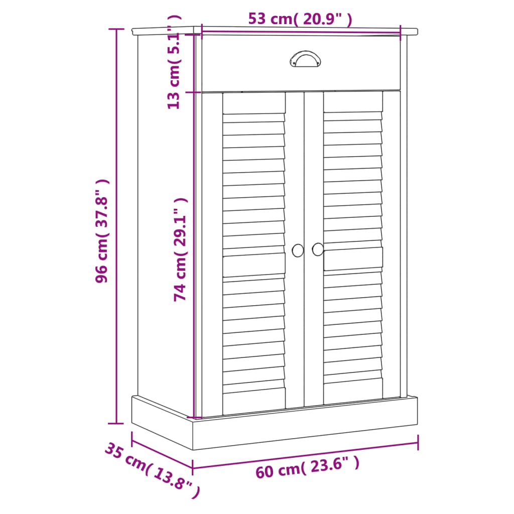 Schuhschrank Vigo 60X35X96 Cm Massivholz Kiefer Grau