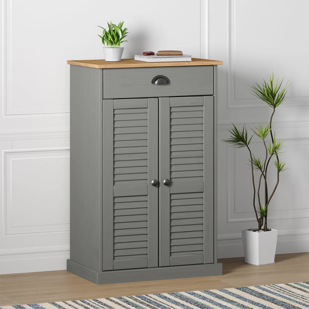 Schuhschrank Vigo 60X35X96 Cm Massivholz Kiefer Grau
