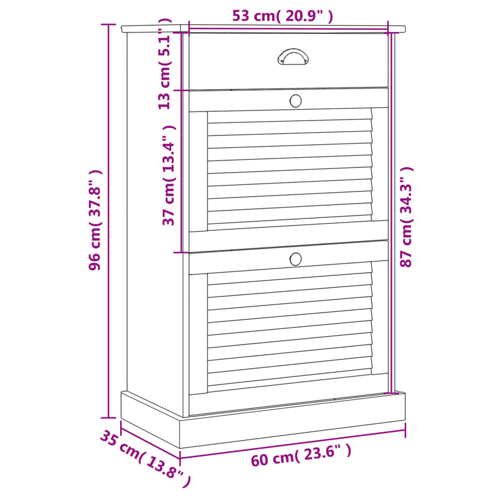 Schuhschrank Vigo 60X35X96 Cm Massivholz Kiefer Weiß