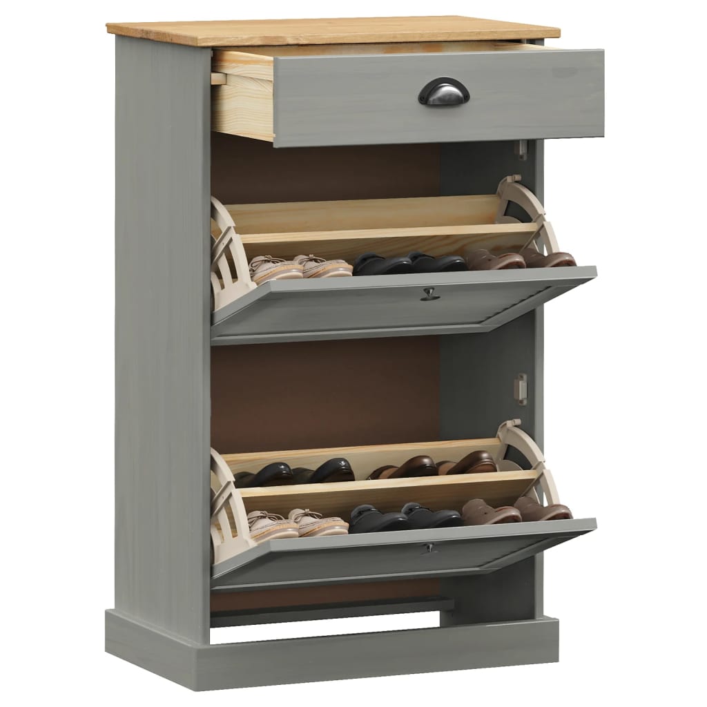 Schuhschrank Vigo 60X35X96 Cm Massivholz Kiefer Grau