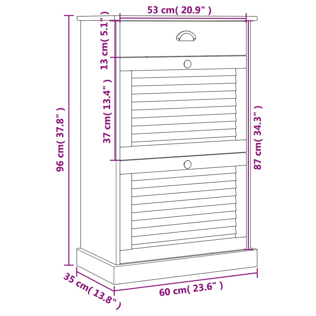 Schuhschrank Vigo 60X35X96 Cm Massivholz Kiefer Grau
