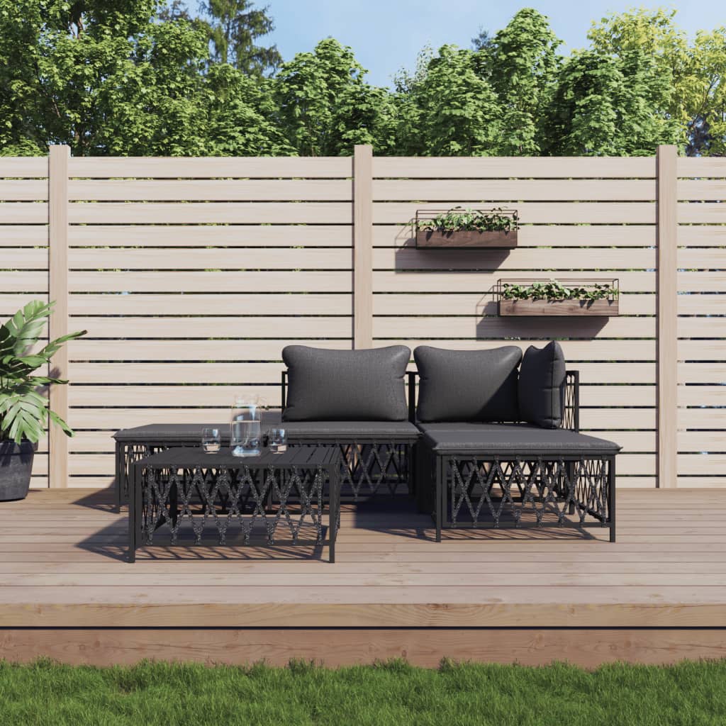 5-Tlg. Garten-Lounge-Set Mit Kissen Stahl