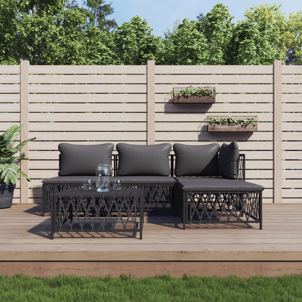 5-Tlg. Garten-Lounge-Set Mit Kissen Stahl